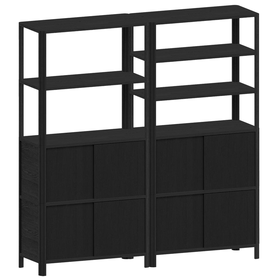 Cloe Wide Bookcase · Black · Black Wooden Doors