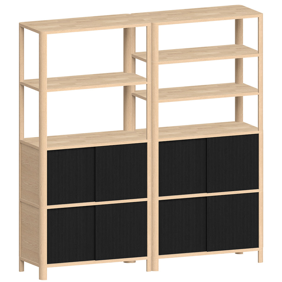 Cloe Wide Bookcase · Oak · Black Wooden Doors