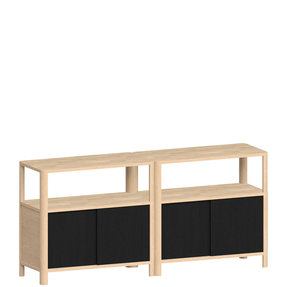 Cloe Low Sideboard · Oak · Black Wooden Doors