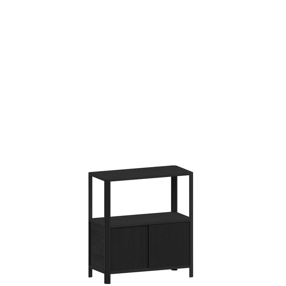 Cloe Small Black Storage Unit with Black Wooden Doors