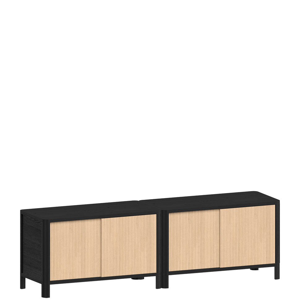 Cloe Tv-meubel · Zwart eiken · Naturel houten deuren
