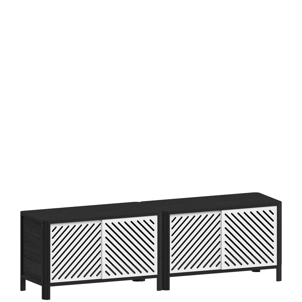 Cloe Tv-meubel · Zwart eiken · Witte metalen deuren