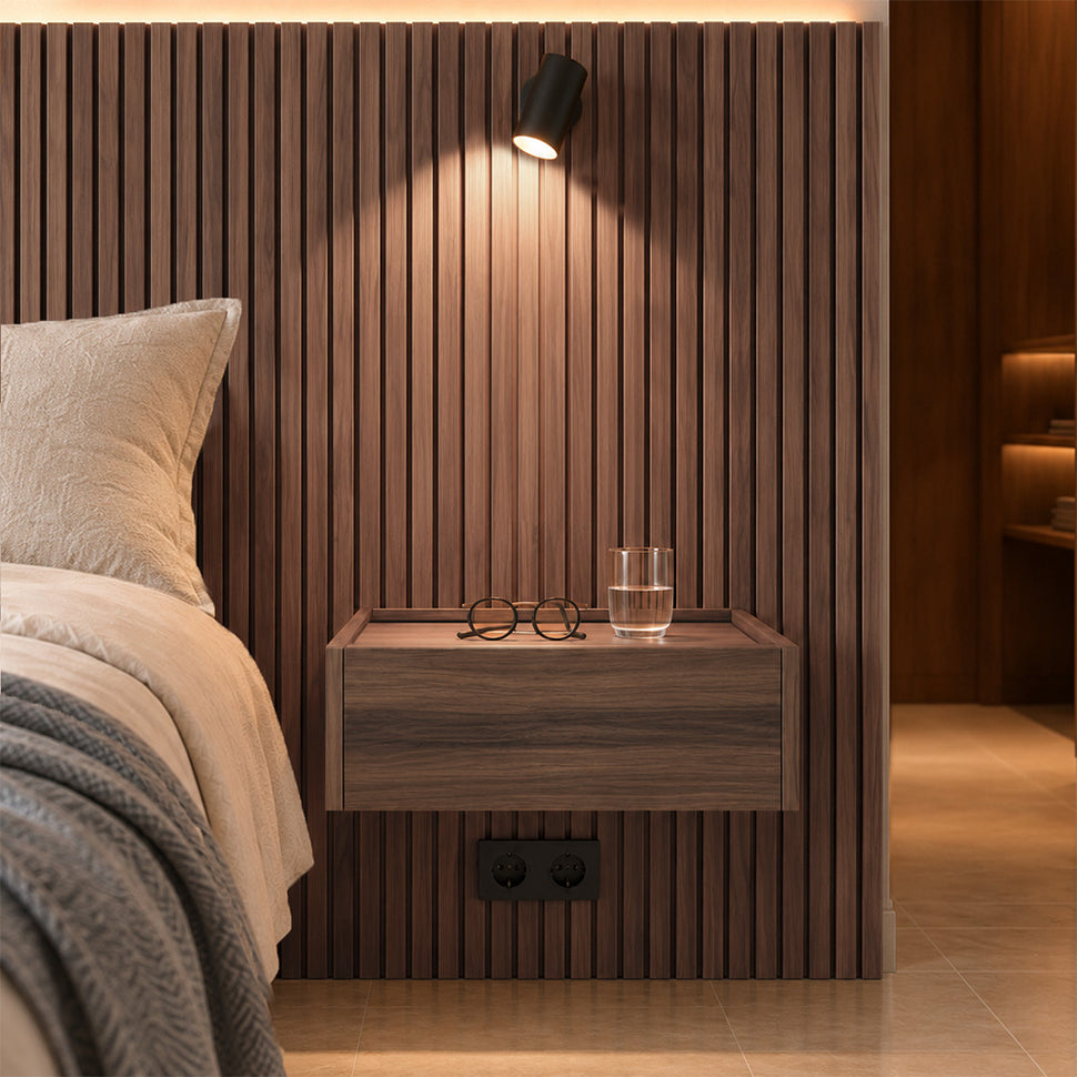 Stoa Cabecero a medida con mesitas flotantes · Nogal Decor - cama 200 cm