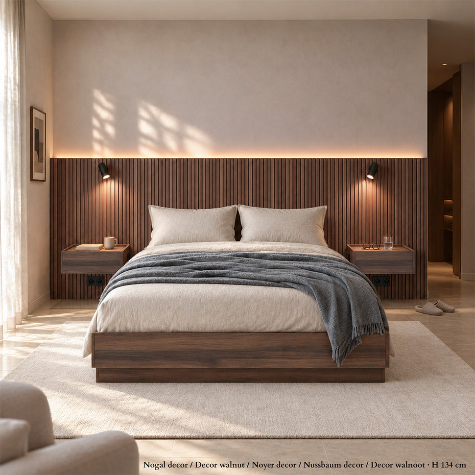 Stoa Cabecero a medida con mesitas flotantes · Nogal Decor - cama 200 cm