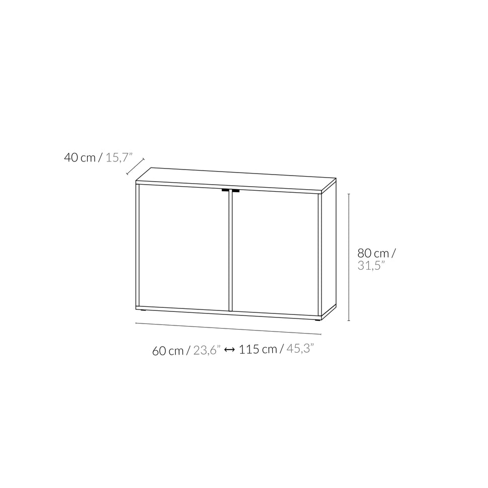 Pau two-door sideboard dimensions: 60–115 cm wide, 80 cm high and 40 cm deep