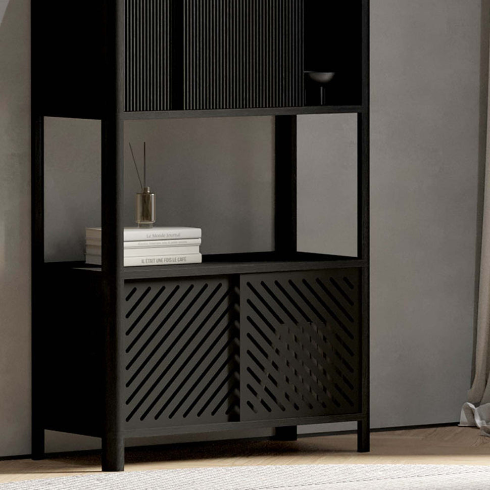 Cloe · Meuble à chaussures noir avec portes en chêne blanchi