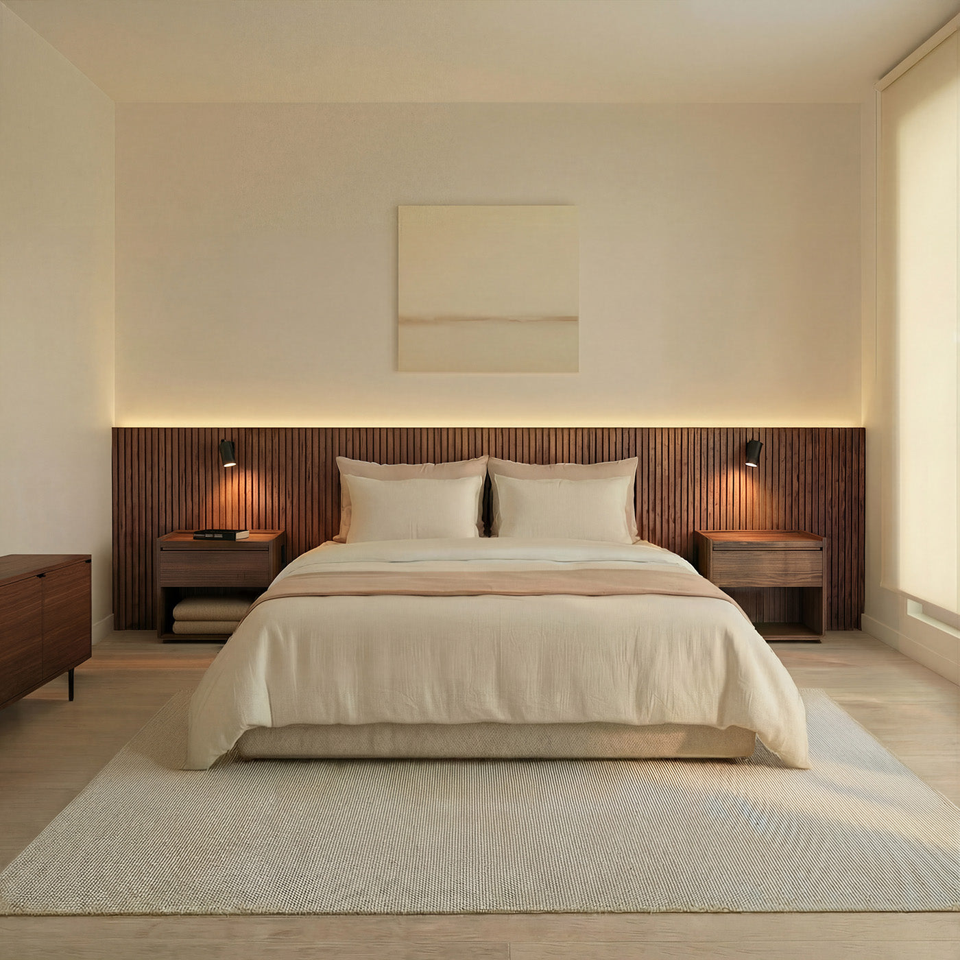 Stoa headboard · Walnut, Standard bedside table - 150 cm bed – Woodendot