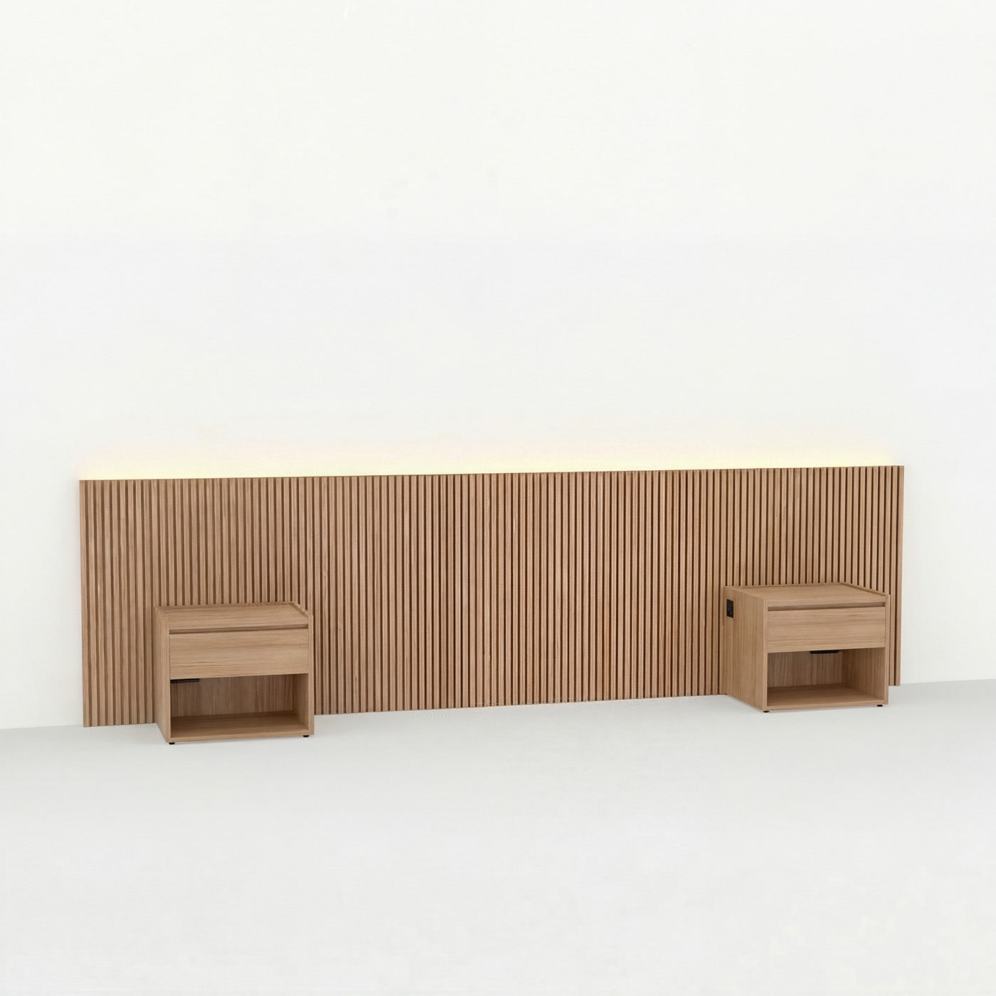 Stoa headboard · Natural Oak, Standard bedside table - 140 cm bed