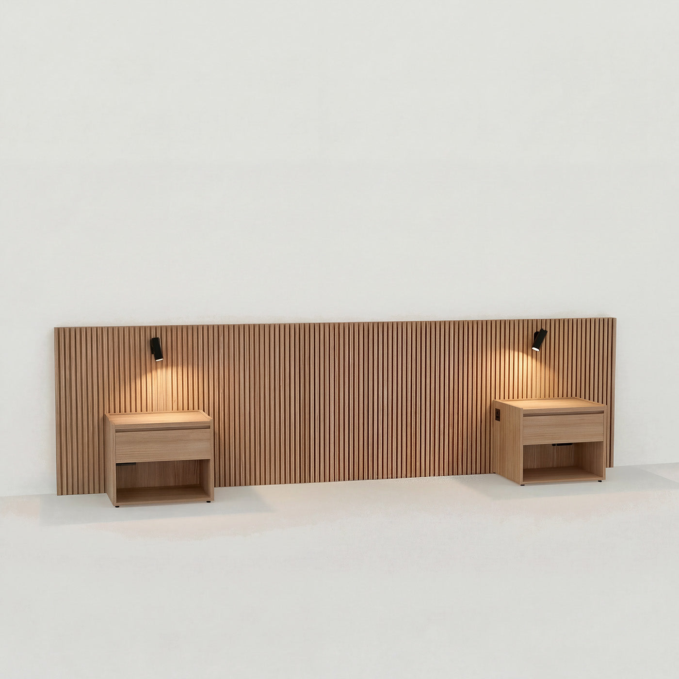 Stoa headboard · Natural Oak, Standard bedside table - 140 cm bed