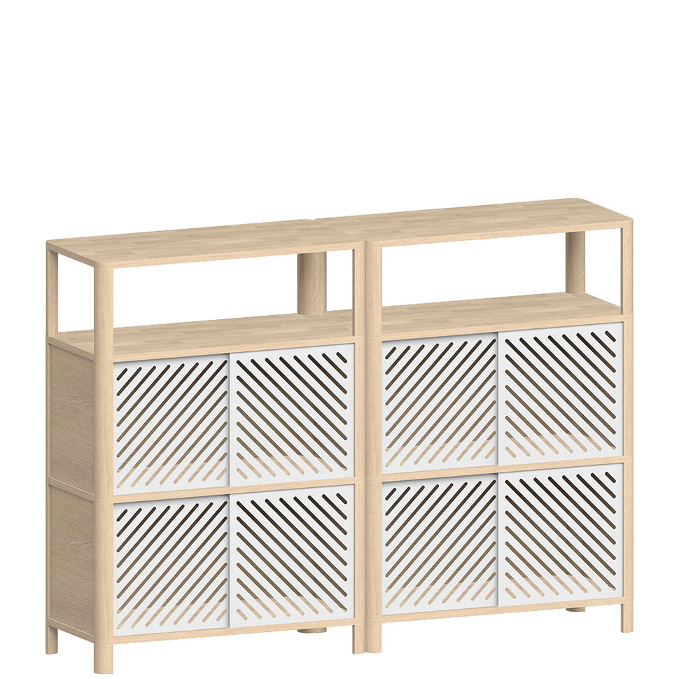 Cloe Meuble de rangement modulable · Chêne pigmenté blanc · Portes en métal blanc