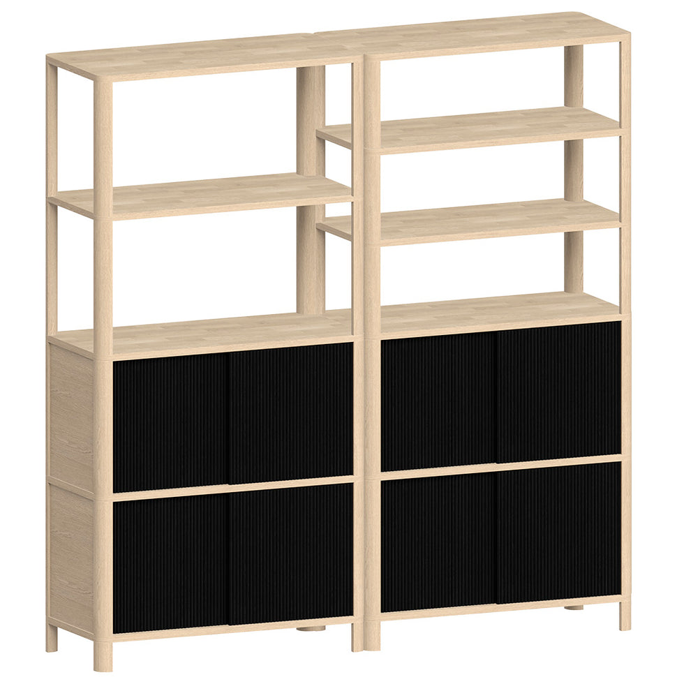 Cloe Wide Bookcase · White Pigmented Oak · Black Wooden Doors