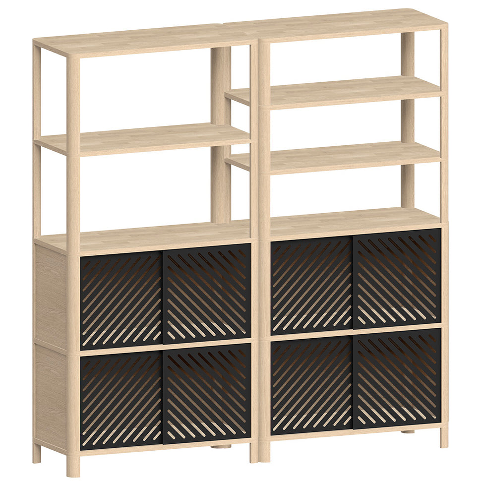 Cloe Wide Bookcase · White Pigmented Oak · Black Metal Doors