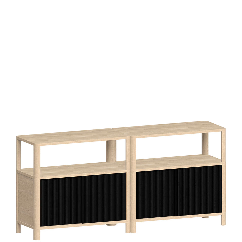 Cloe Low Sideboard · White Pigmented Oak · Black Wooden Doors