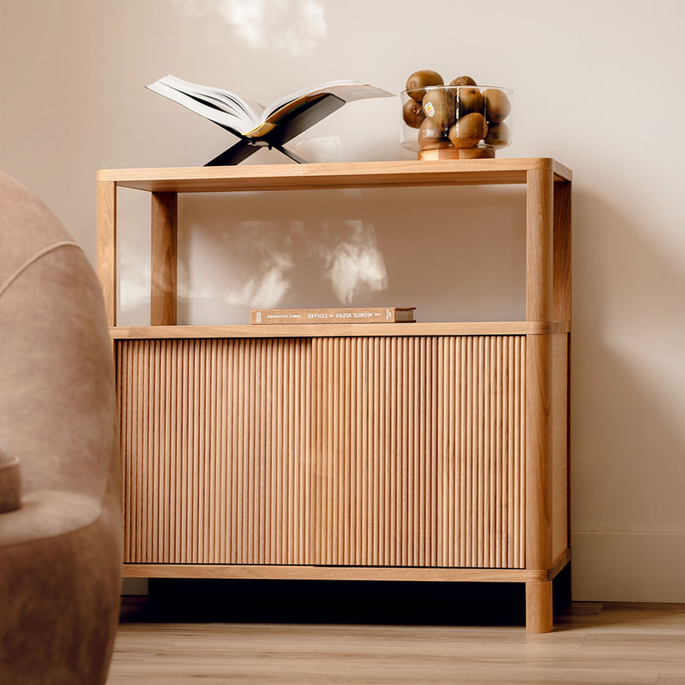 Cloe Low Sideboard · White Pigmented Oak · Wooden Doors