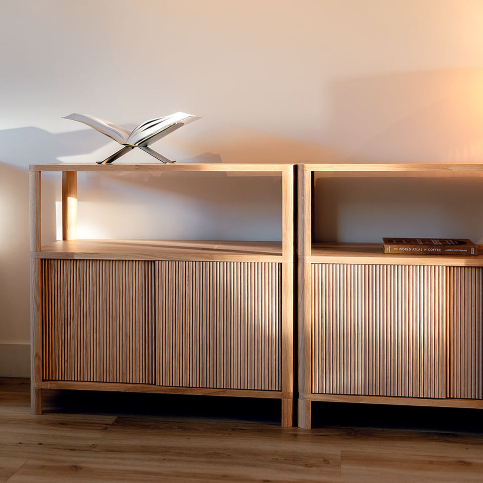 Cloe Low Sideboard · White Pigmented Oak · Wooden Doors