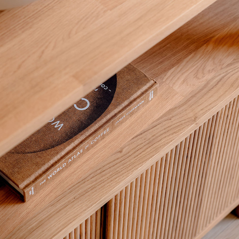 Cloe Low Sideboard · White Pigmented Oak · Wooden Doors