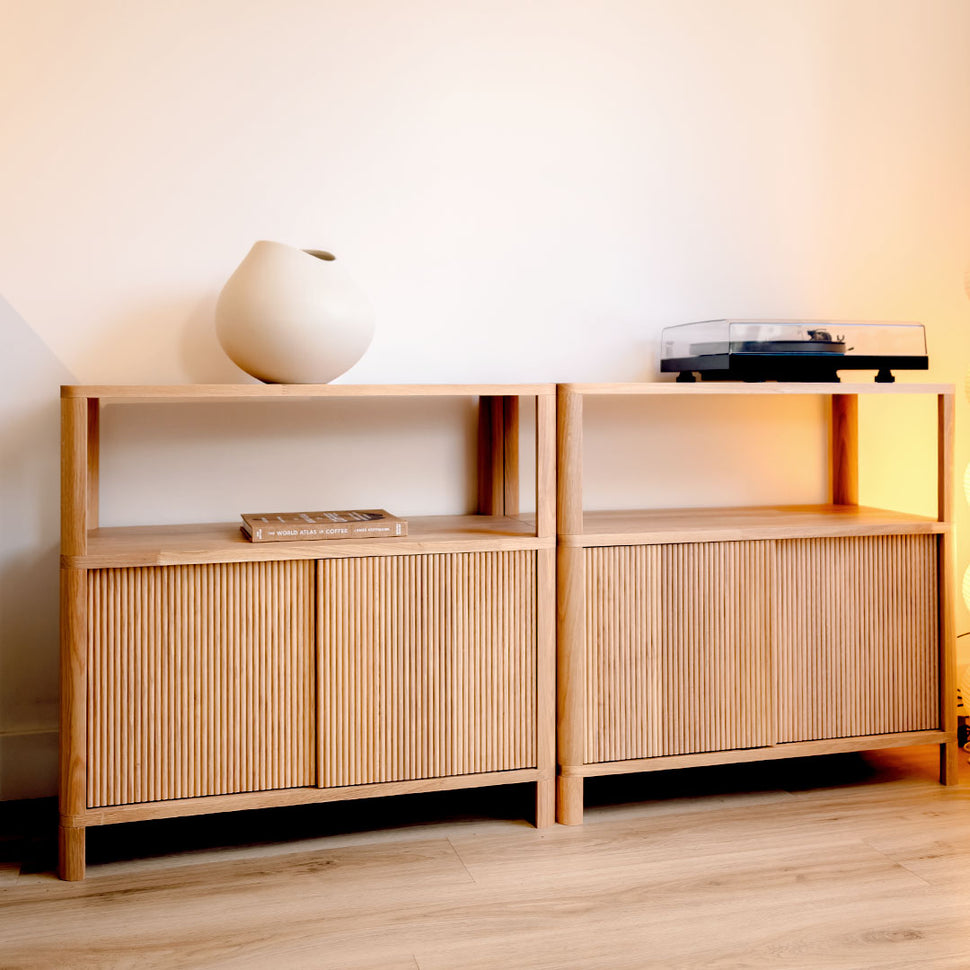 Cloe Oak Hallway Storage Unit with Wooden Doors