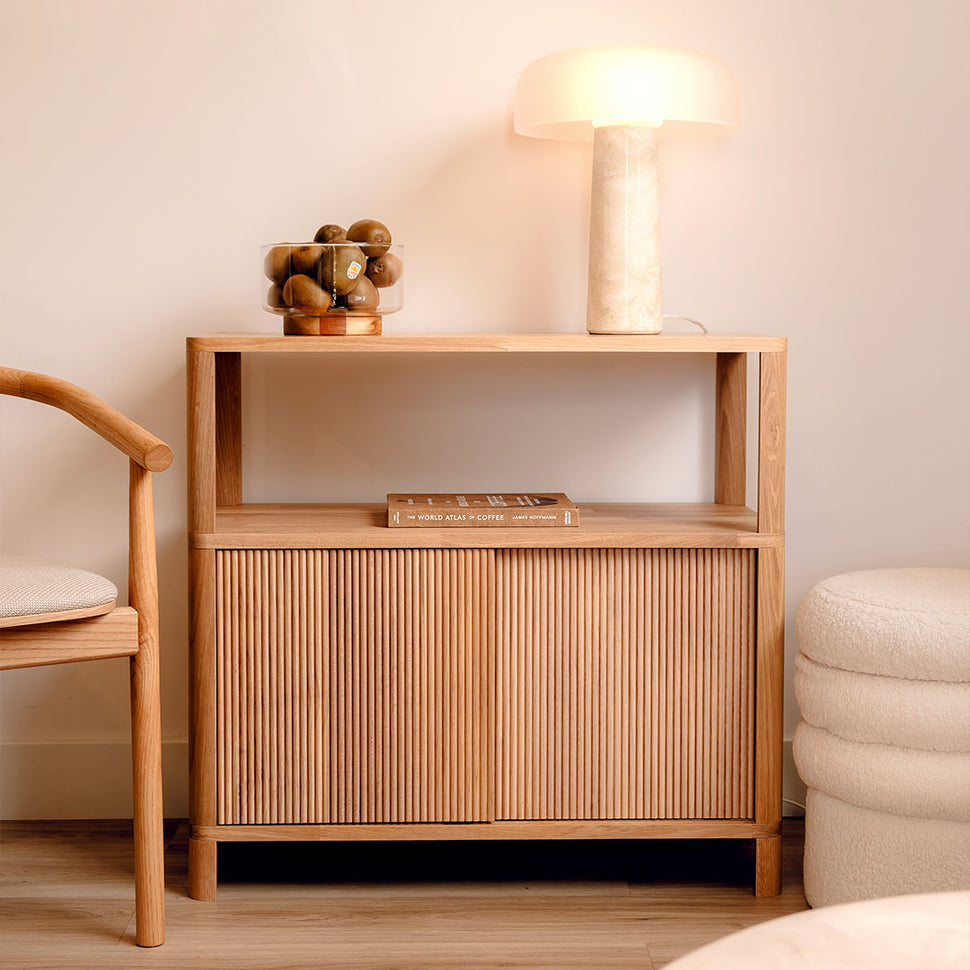 Cloe Oak Hallway Storage Unit with Wooden Doors