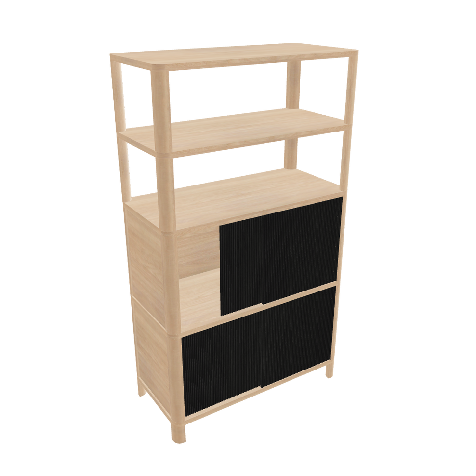 Cloe Modular Bookcase · Oak · Black Wooden Doors