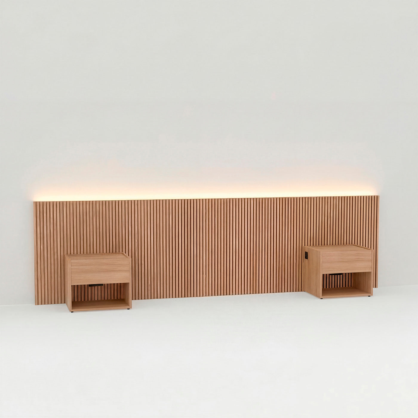 Stoa · Tête de lit avec chevets au sol en Chêne naturel - lit 160 cm