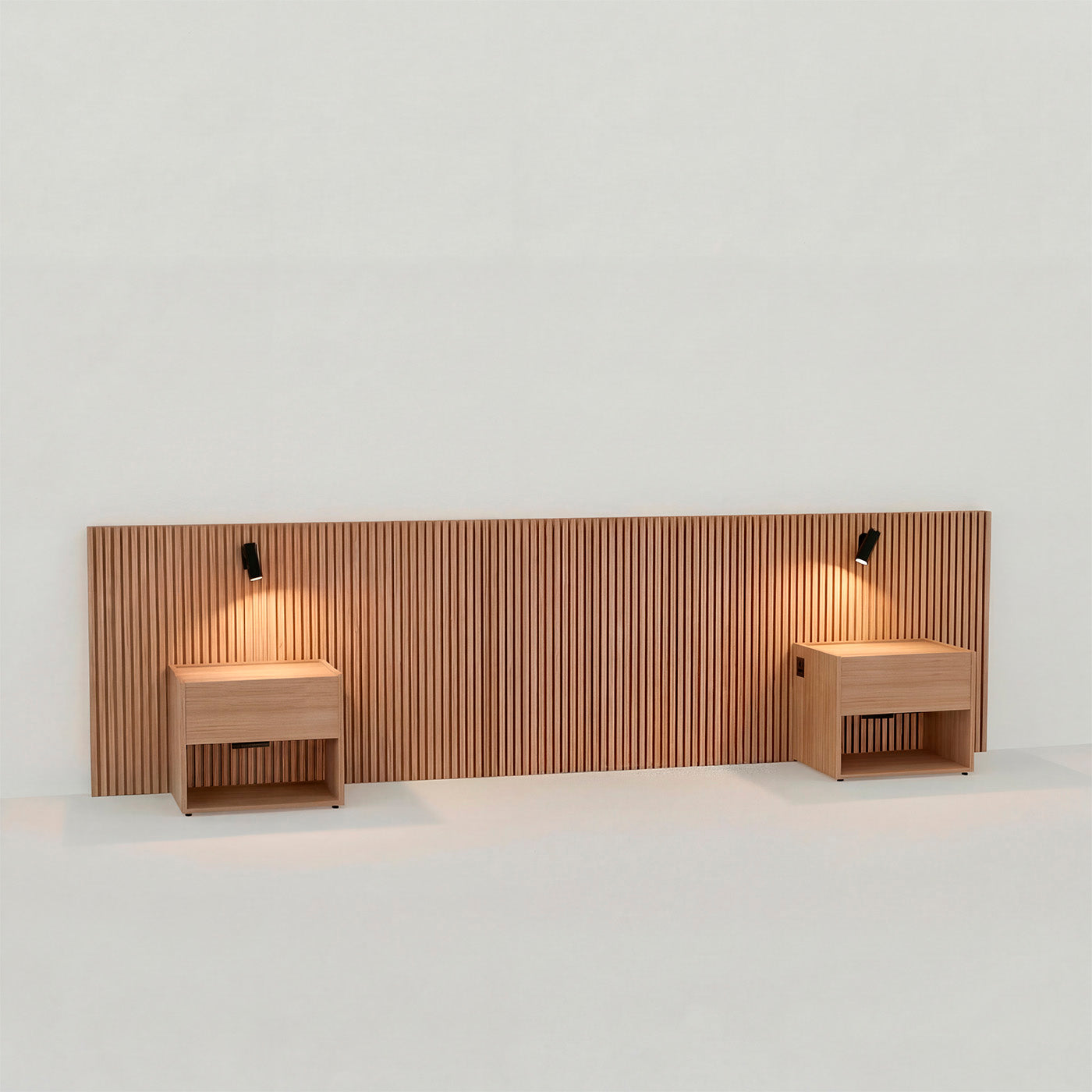 Stoa · Tête de lit avec chevets au sol en Chêne naturel - lit 160 cm