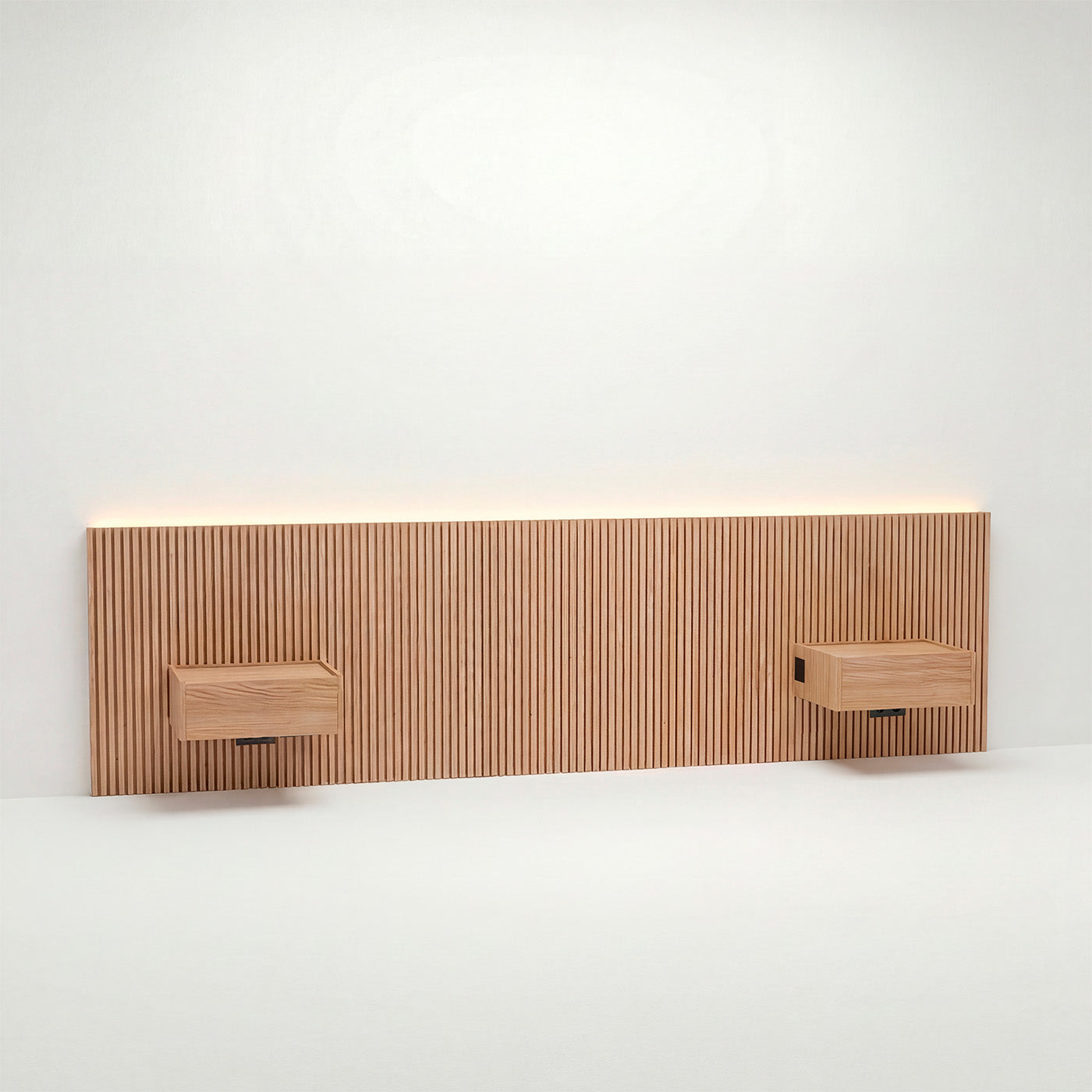 Stoa · Tête de lit avec chevets suspendus en Chêne naturel - lit 140 cm