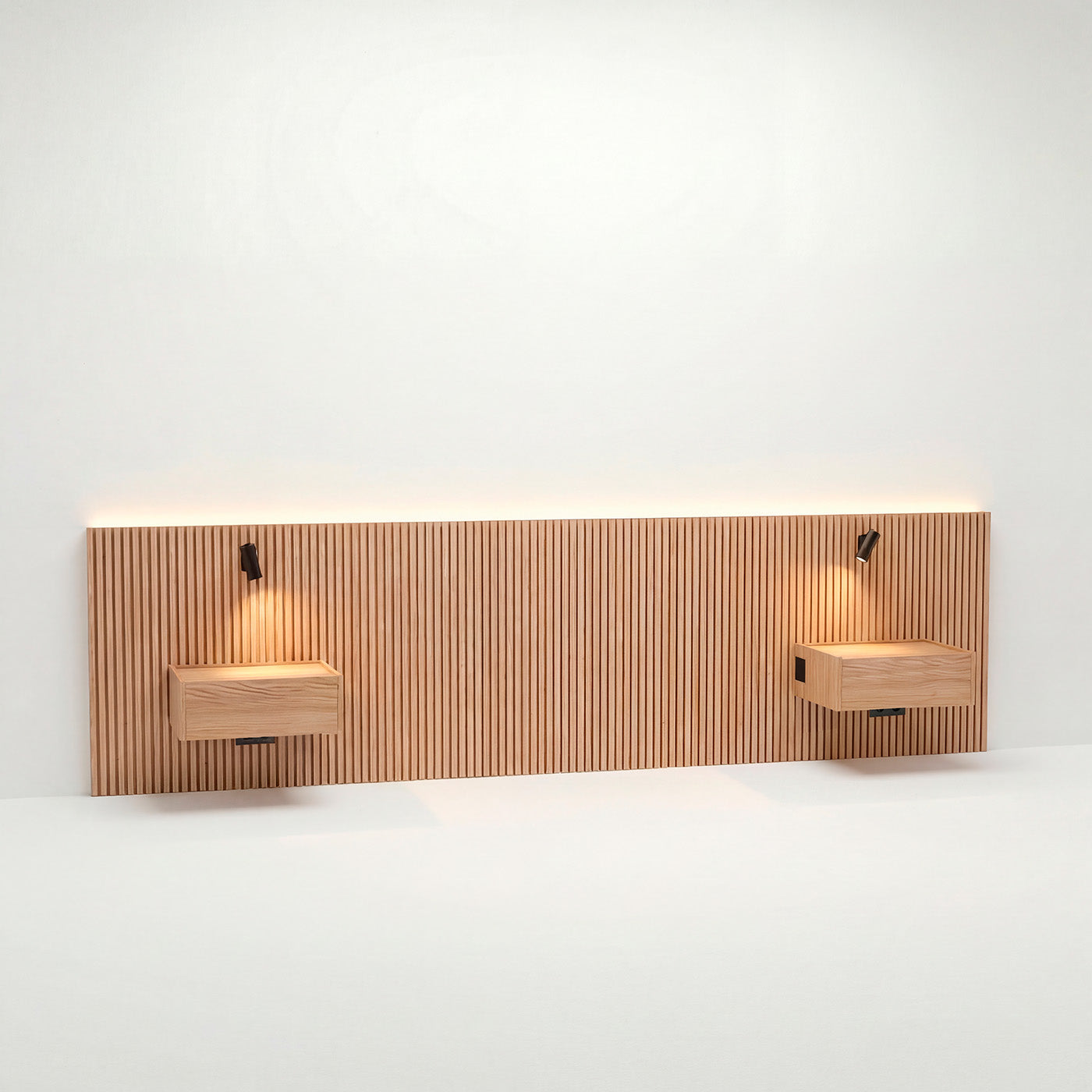 Stoa · Tête de lit avec chevets suspendus en Chêne naturel - lit 140 cm