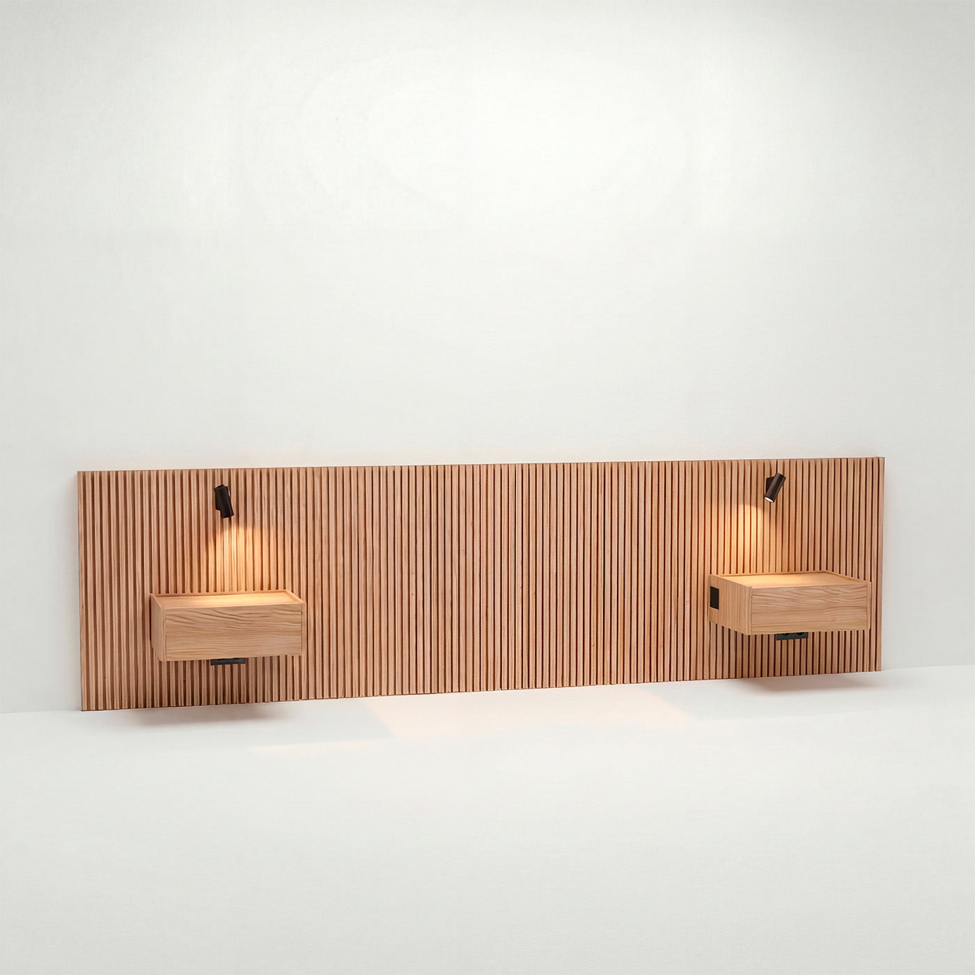 Stoa · Tête de lit avec chevets suspendus en Chêne naturel - lit 140 cm