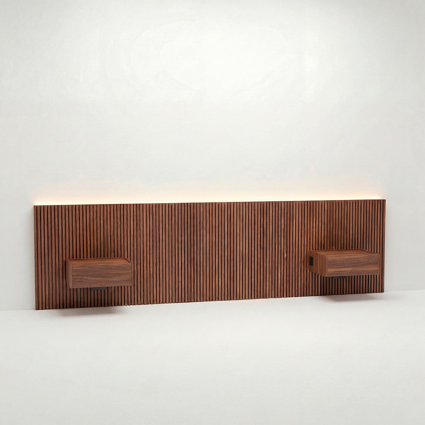 Stoa · Tête de lit avec chevets suspendus en Noyer naturel - lit 140 cm
