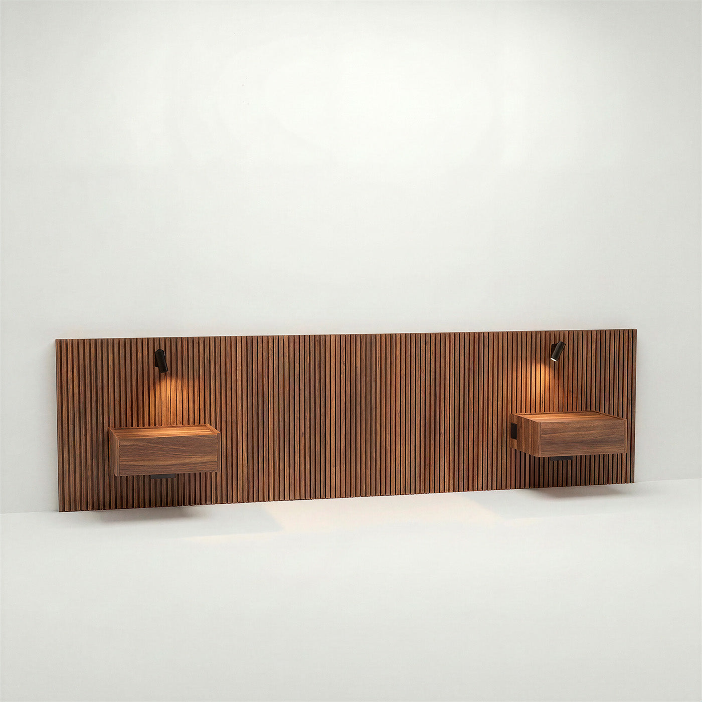 Stoa · Tête de lit avec chevets suspendus en Noyer naturel - lit 140 cm