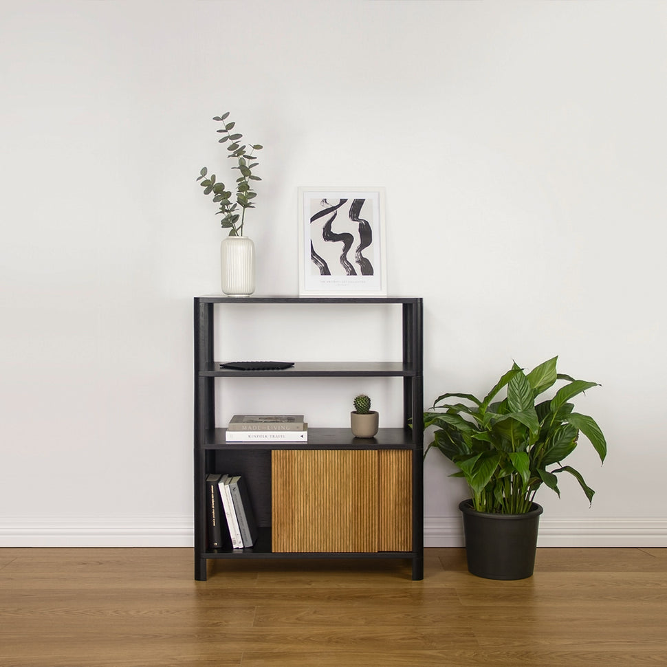Cloe Modular Storage Unit · Black · White Pigmented Oak Doors