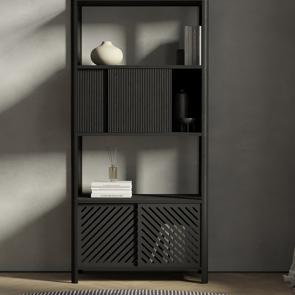 Cloe Modular Storage Unit · Black · White Pigmented Oak Doors