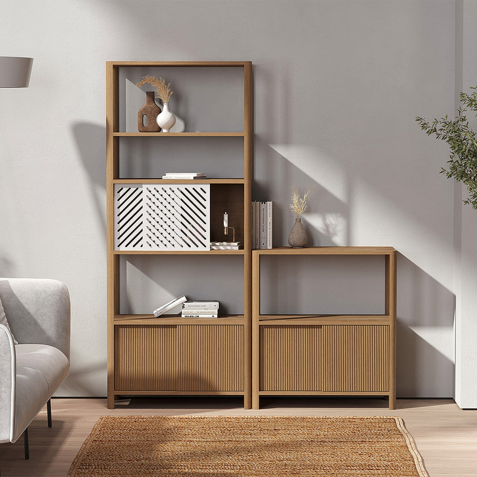 Cloe Wide Oak Bookcase with Wooden Doors
