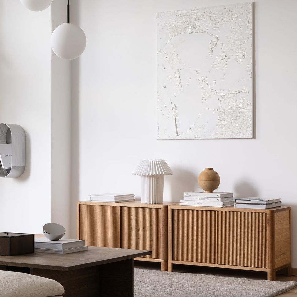 Cloe Small Sideboard · Oak · White Metal Doors