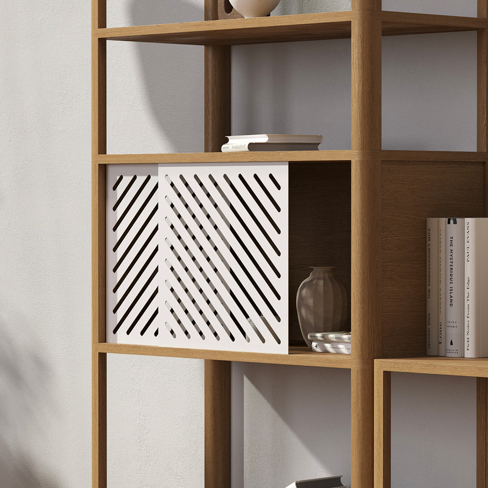 Cloe Wide Bookcase · Oak · Black Wooden Doors