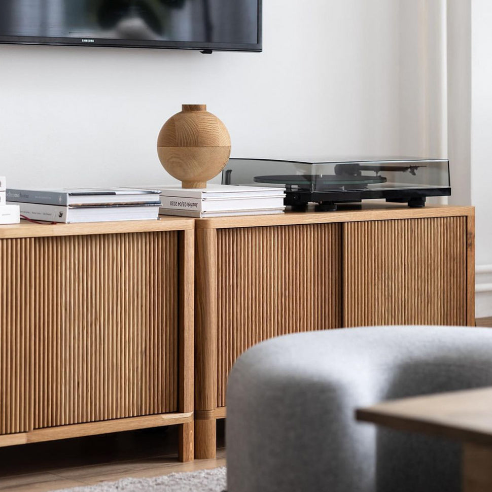 Cloe Small Sideboard · White Pigmented Oak · White Metal Doors