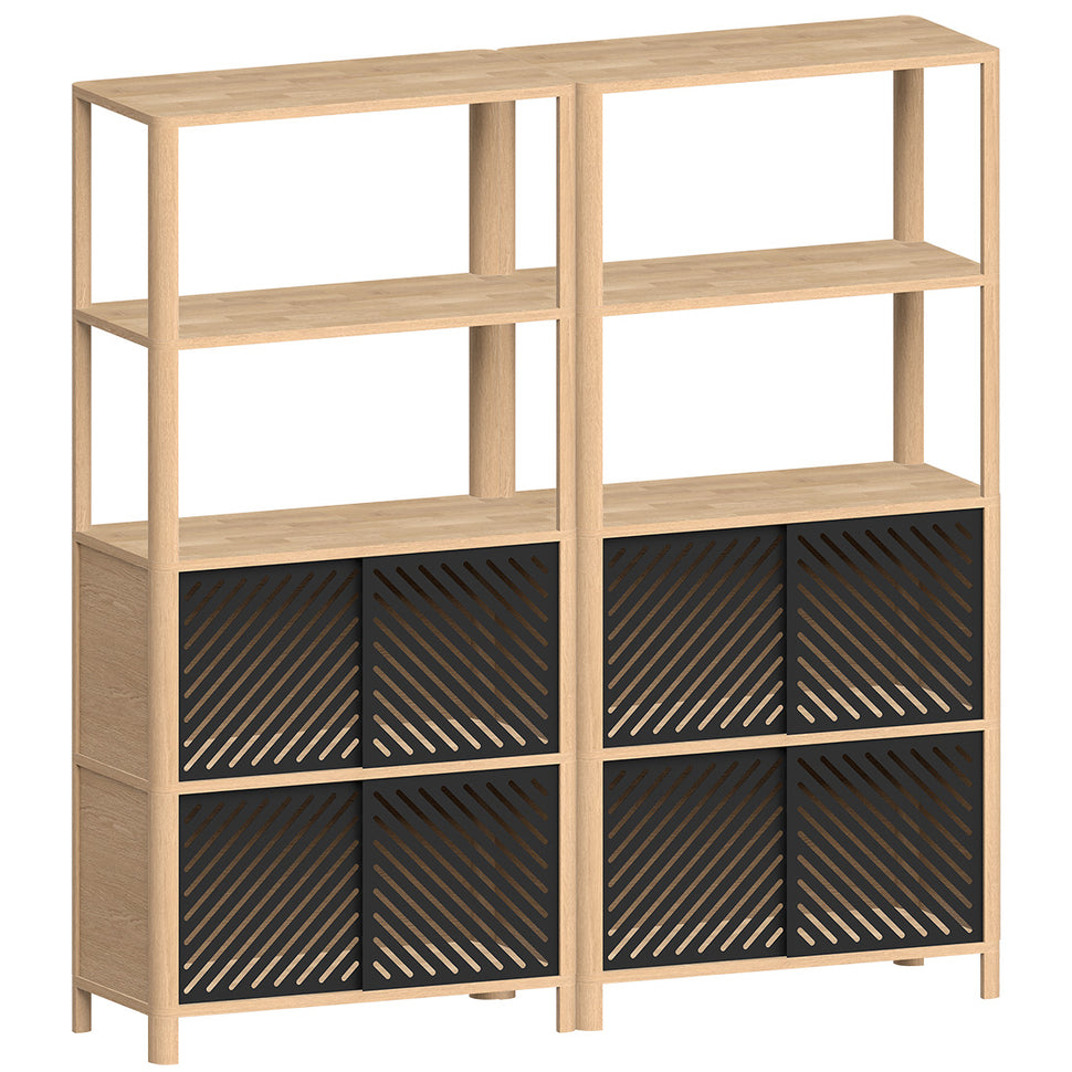 Cloe Modular Shelving System · Oak · Black Metal Doors