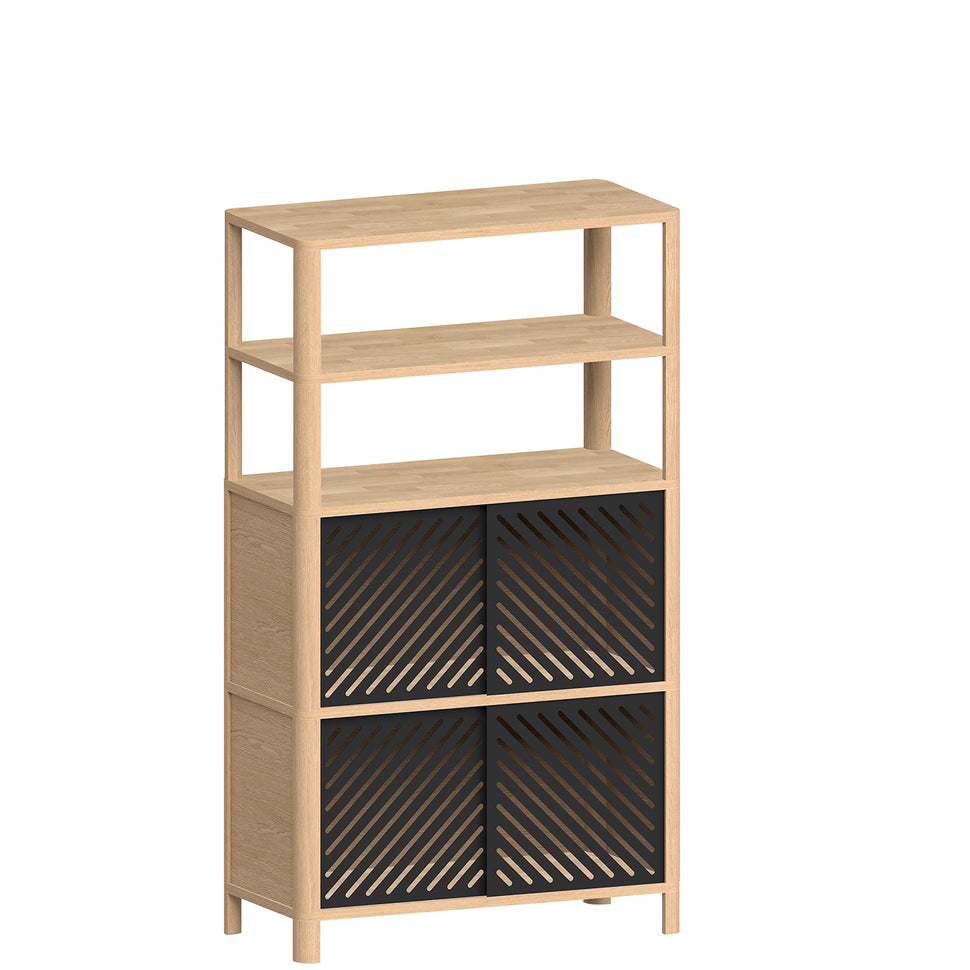 Cloe Modular Bookcase · Oak · Black Metal Doors