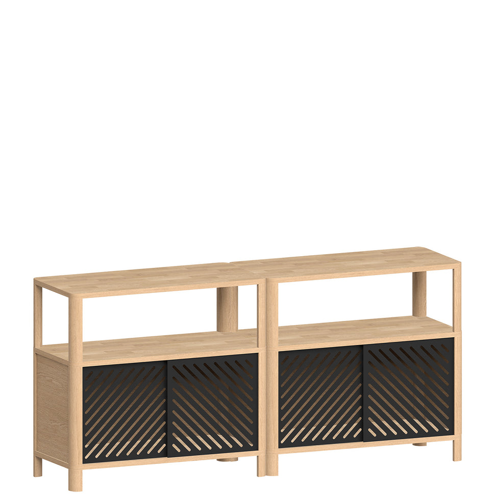 Cloe Low Sideboard · Oak · Black Metal Doors