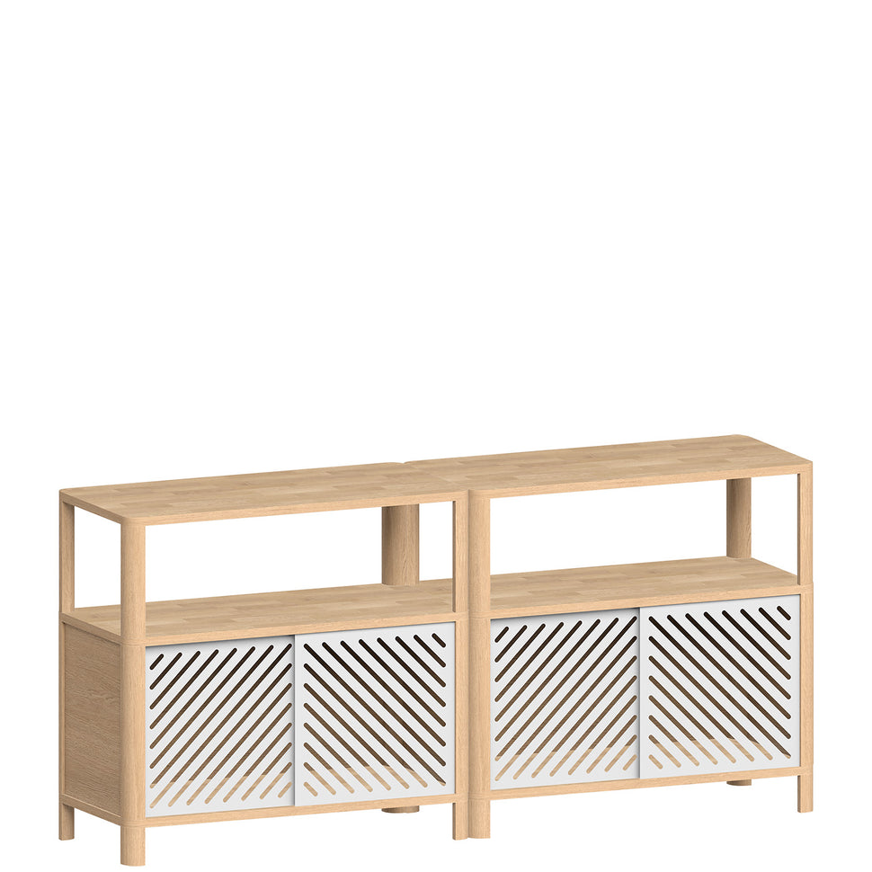 Cloe Low Sideboard · Oak · White Metal Doors